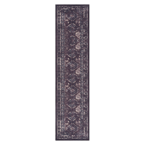 MAVAL Black Burgundy 2'6" x 10' Washable Runner Rug - Soft Chenille, Non-Slip, Stain-Resistant, Low Pile, Easy Clean Hallway, Kitchen, Living Room, Bedroom, Turkey