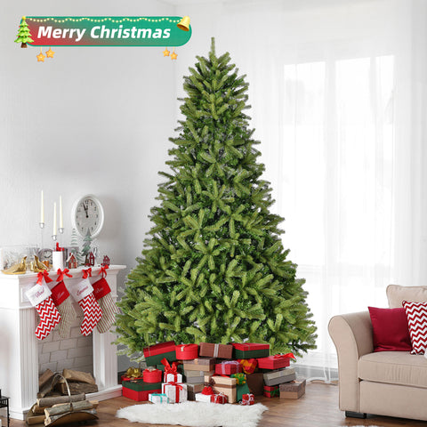 9Ft Premium Green Spruce Artificial Christmas Tree: 2576 PE/PVC Mixed Tips, Unlit Hinged Holiday Decor with Foldable Metal Stand for Easy Assembly &amp; Indoor/Outdoor Use