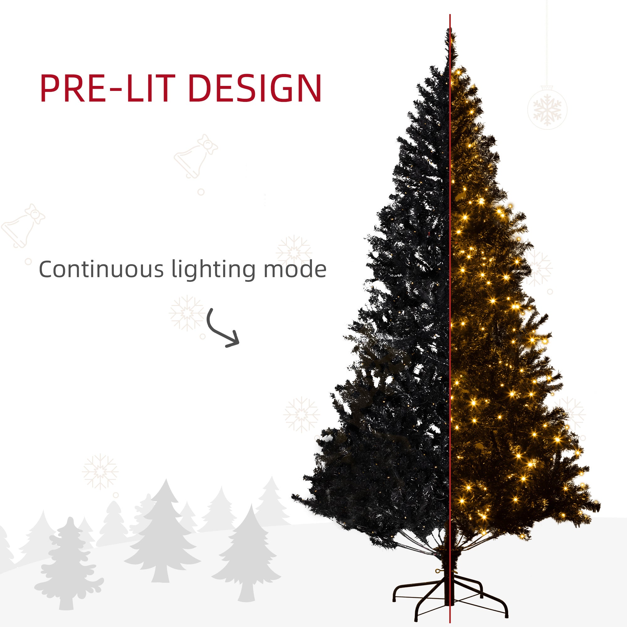HOMCOM 7.5' Black Douglas Fir Artificial Christmas Tree | 500 Warm White LED Lights | 1346 Realistic Tips | Hinged Branches | Metal Base | Holiday Decor for Home &amp; Indoor Use