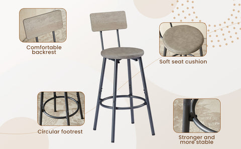 Rustic Grey Industrial Pub Dining Table Set for 6 - 7pc Bar Table w/ PU Leather Back Chairs, 47.2"L x 23.6"W x 35.4"H, Kitchen, Breakfast Nook, Living Room, Bar Area