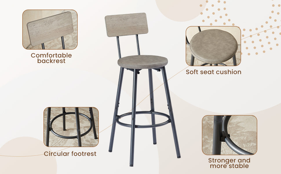 Rustic Grey Industrial Pub Dining Table Set for 6 - 7pc Bar Table w/ PU Leather Back Chairs, 47.2"L x 23.6"W x 35.4"H, Kitchen, Breakfast Nook, Living Room, Bar Area