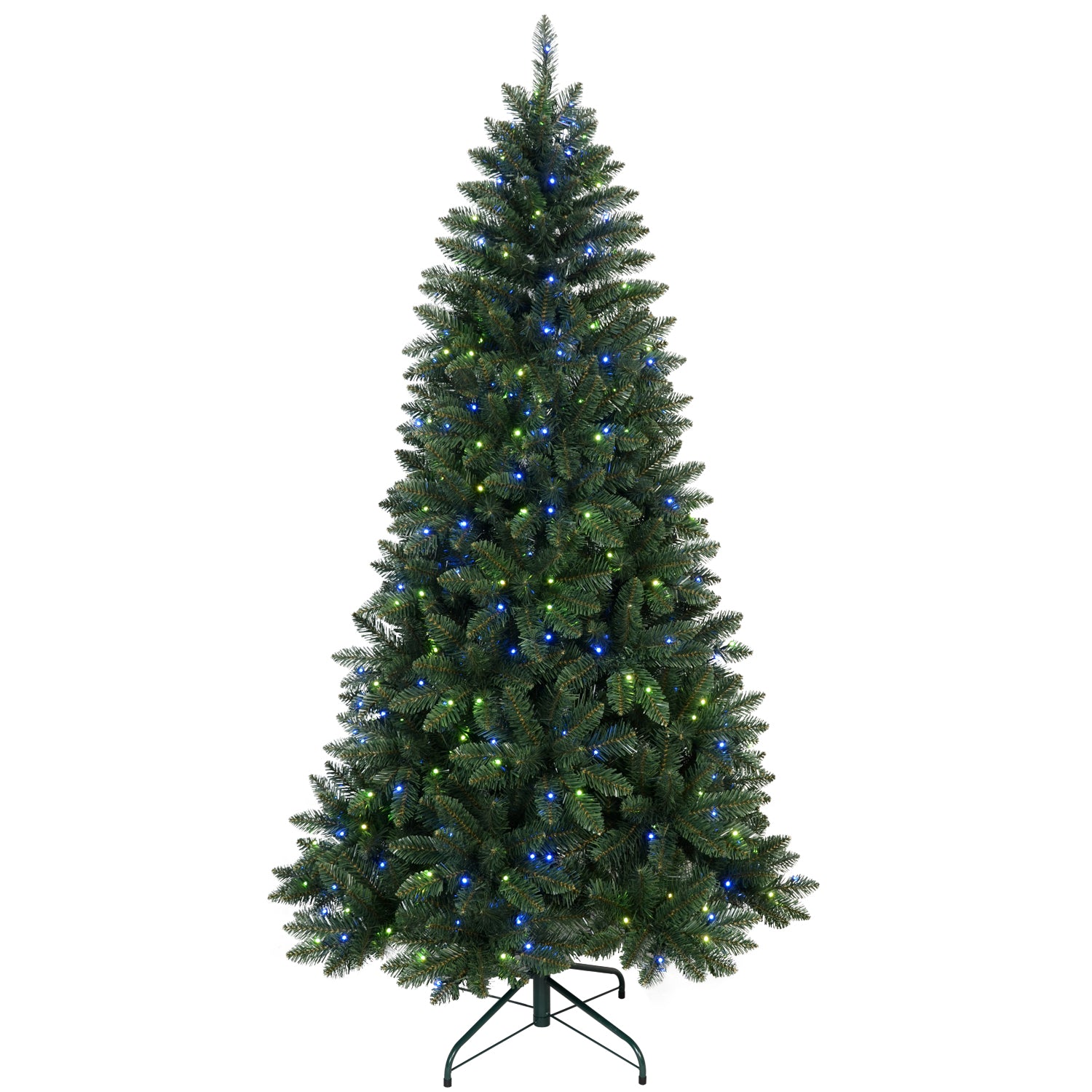 9ft WiFi Smart Christmas Tree: 620 RGB LED Lights, Music Sync, 38 Functions, 1721 PVC Tips, Hinged, Metal Stand - Green Holiday Decor for Festive Indoor Spaces