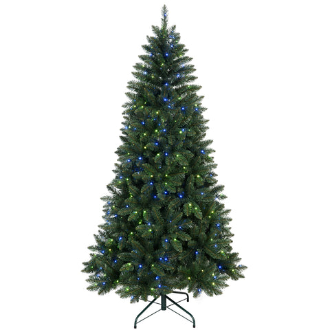 9ft WiFi Smart Christmas Tree: 620 RGB LED Lights, Music Sync, 38 Functions, 1721 PVC Tips, Hinged, Metal Stand - Green Holiday Decor for Festive Indoor Spaces