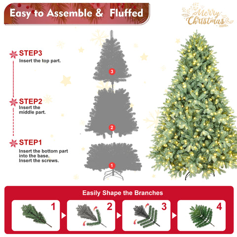 7.5FT Blue-Green Tint Pre-Lit Christmas Tree | 800 Warm White LEDs | 2908 Realistic PE+PVC Tips | Hinged Branches for Easy Setup | Sturdy Metal Stand | Unique Holiday Home Decor