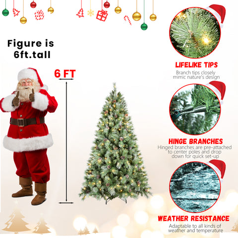 9FT Pre-lit Christmas Tree | 2518 PVC &amp; Hard Needle Tips, 700 Warm White LEDs, 122 Pine Cones | Hinged Full Realistic Holiday Tree with Metal Stand for Indoor Home Decor