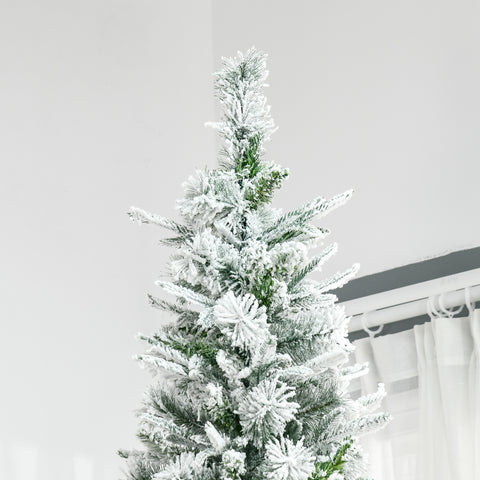 HOMCOM 9ft Snow Flocked Pine Artificial Christmas Tree - Realistic Unlit Green Fir with 1159 Tips, Auto-Open Design for Easy Assembly &amp; Storage, Flame-Retardant Plastic, Home Decor