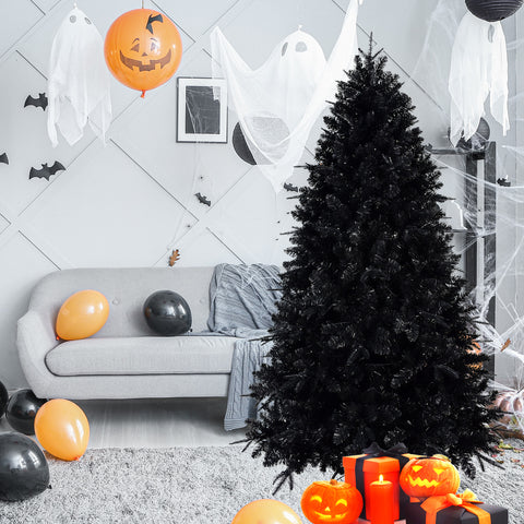 5ft Black Artificial Christmas Tree with 250 White LED Lights &amp; 1076 PE+PVC Tips. Hinged &amp; Easy Setup. Stable Metal Stand for Halloween &amp; Holiday Decor.