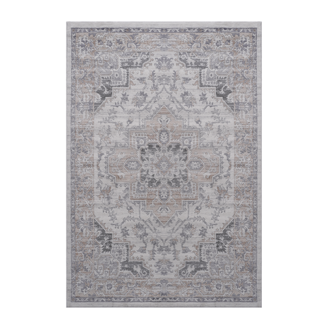 MARFI Collection 6x9 Oriental Area Rug - Ivory/Beige Polyester, Stain-Resistant, Non-Shedding Loop Pile for Living Room, Bedroom, Entryway, Office, Turkish Made