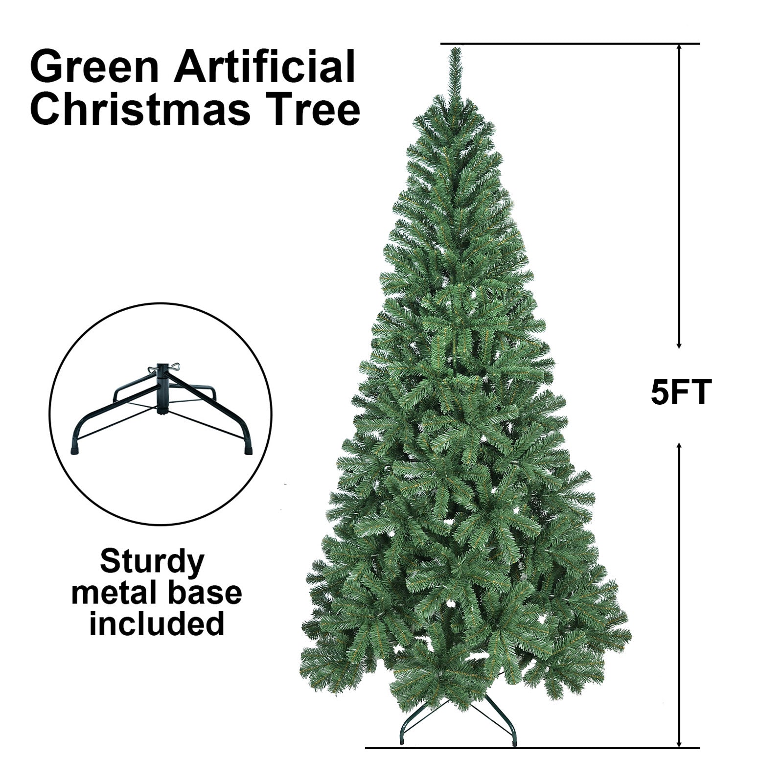 5FT Hinged Artificial Christmas Tree, 344 PVC Tips, Full Green Holiday Decor with Sturdy Metal Stand – Perfect for Apartments, Offices &amp; Parties