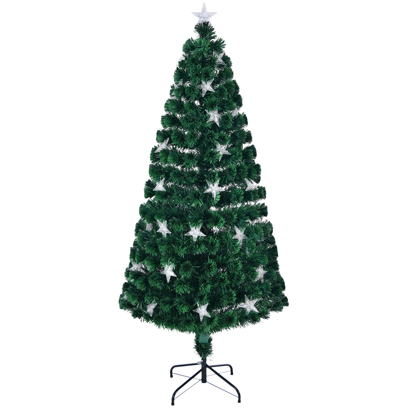 7FT Pre-Lit Fiber Optic Christmas Tree Green Spruce with 245 LED Warm White Lights &amp; Star Topper. Realistic PVC Needles, Stable Metal Stand. Indoor Holiday Decor for Home &amp; Office.
