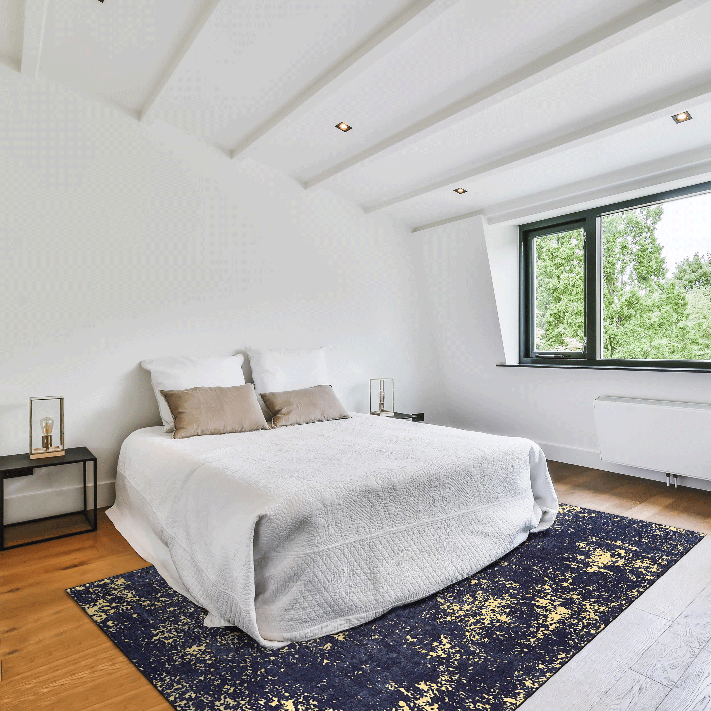 MAVAL 4x6 Washable Area Rug | Black &amp; Gold Chenille | Soft, Non-Slip, Stain-Resistant | Low Pile for Living Room, Bedroom, Hallway, Kitchen | Durable &amp; Easy Clean Indoor Mat