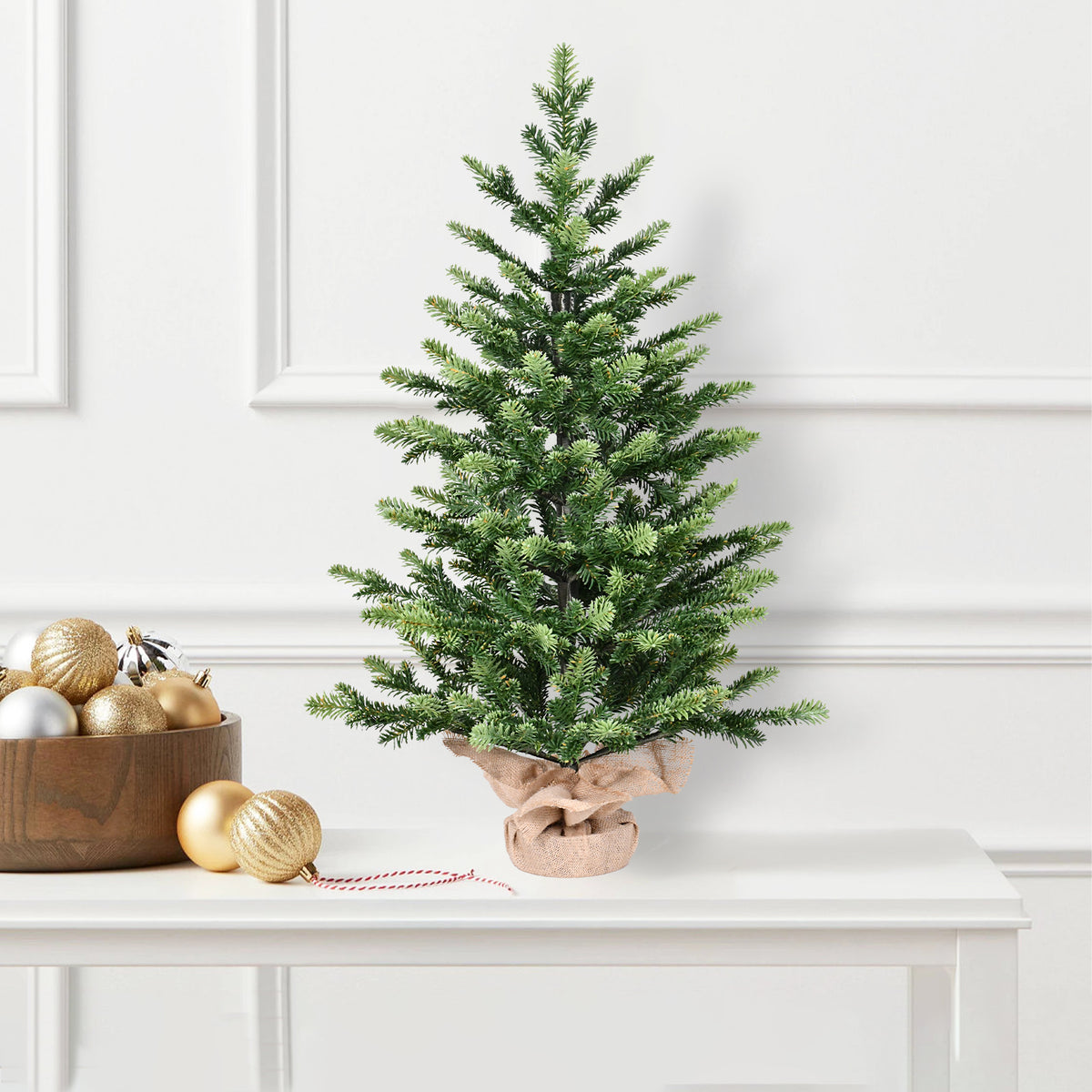 2FT Realistic Full PE Christmas Tree | 230 Lush Tips, Green Mini Tabletop Decor | Cement-Filled Base for Home, Office, Dorm Entryway Holiday Charm