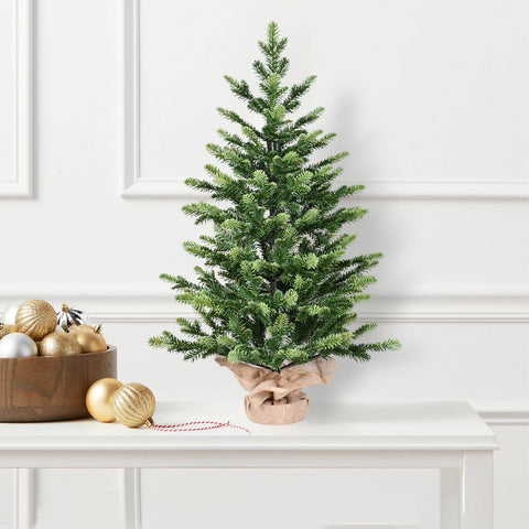 2FT Realistic Full PE Christmas Tree | 230 Lush Tips, Green Mini Tabletop Decor | Cement-Filled Base for Home, Office, Dorm Entryway Holiday Charm