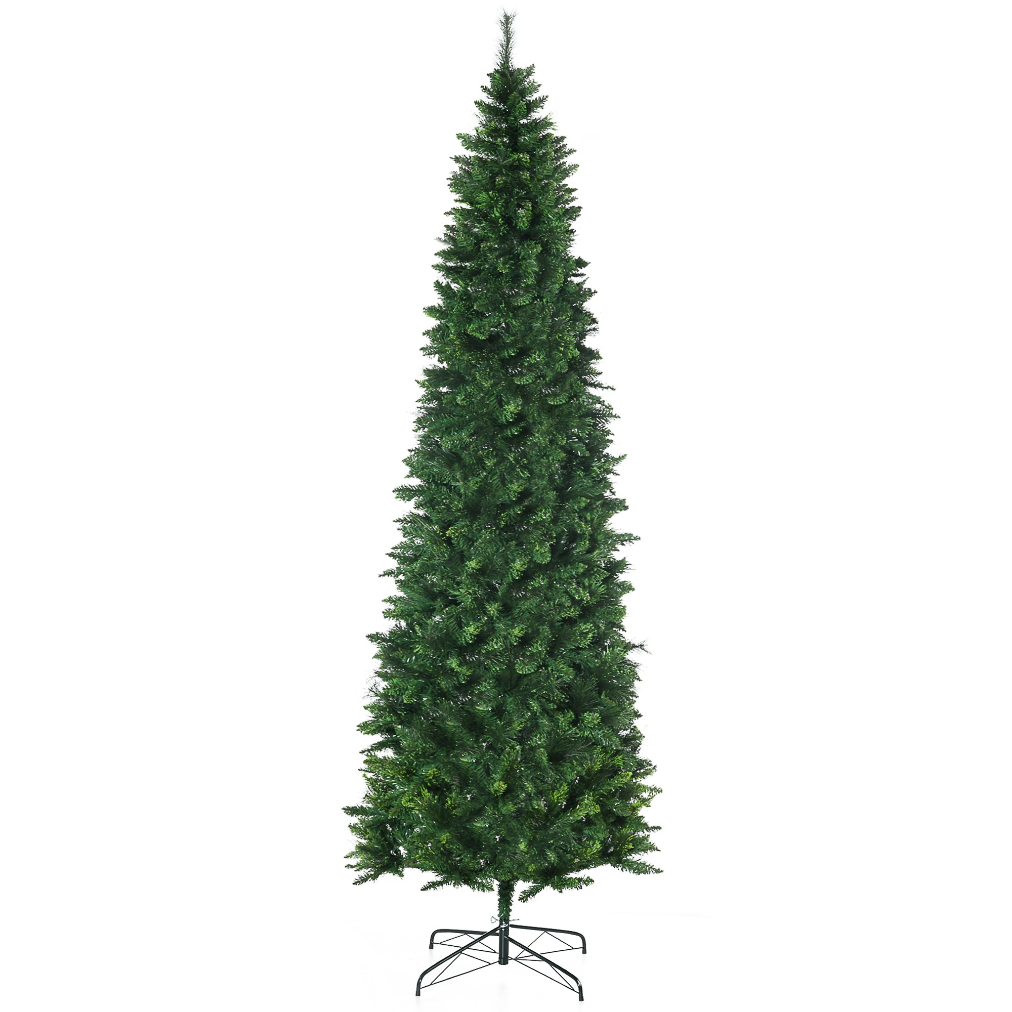 HOMCOM 9ft Slim Pencil Artificial Christmas Tree | 1298 Realistic Pine Needles | Auto-Open Design | Flame Retardant Green Plastic | Sturdy Steel Base | Holiday Home Decor