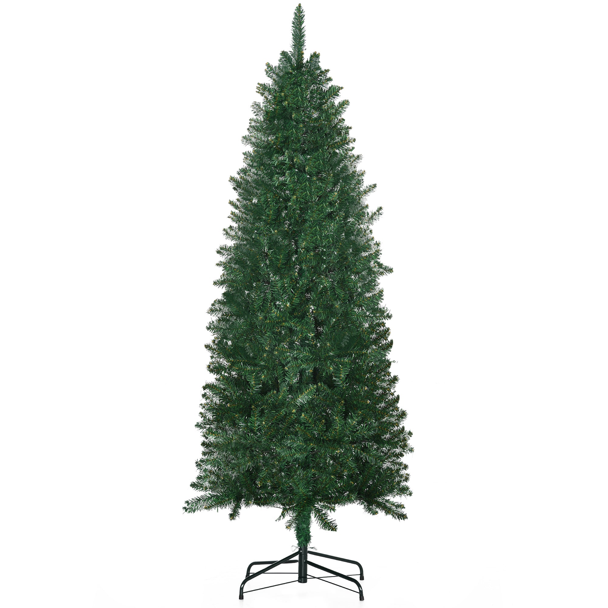 HOMCOM 6ft Slim Fir Artificial Christmas Tree - Realistic Green Fir, 583 Tips, Flame Retardant, Easy Assembly, Space-Saving Design for Home &amp; Living Room Decor