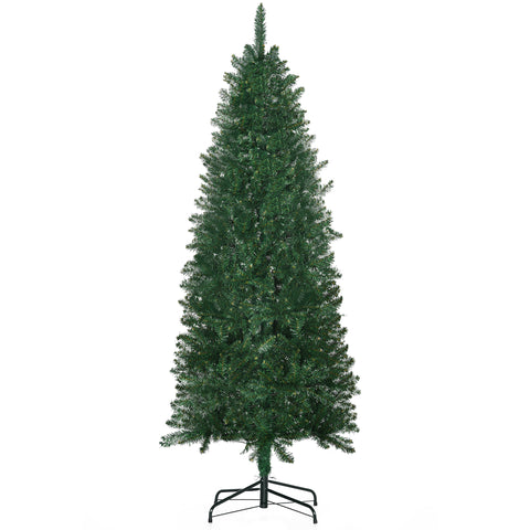 HOMCOM 6ft Slim Fir Artificial Christmas Tree - Realistic Green Fir, 583 Tips, Flame Retardant, Easy Assembly, Space-Saving Design for Home &amp; Living Room Decor