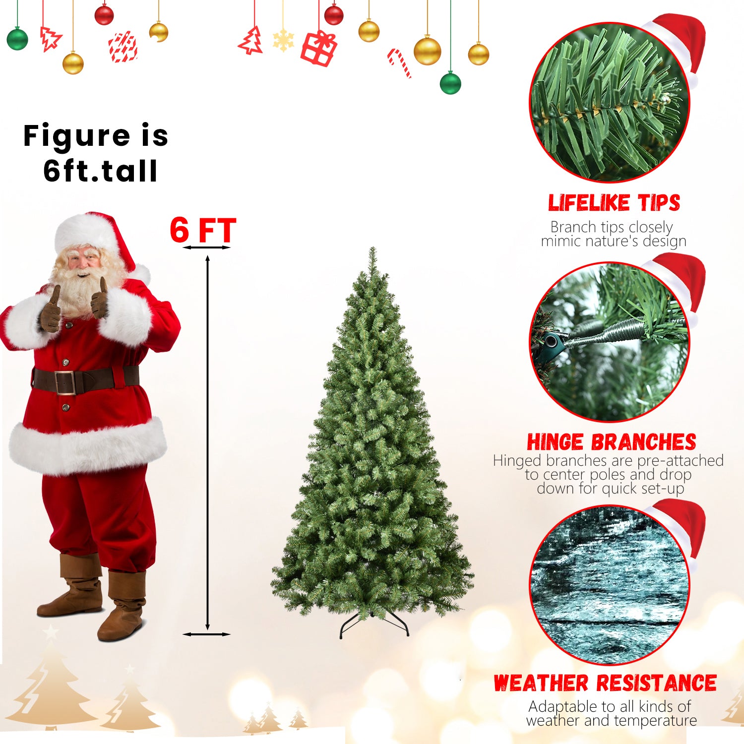 6ft Pre-Lit Green PVC Christmas Tree | 779 Tips &amp; 300 UL Warm White Lights | Auto-Unfold Memory Wire for Easy Assembly | Durable Metal Stand | Perfect for Indoor Holiday Decor