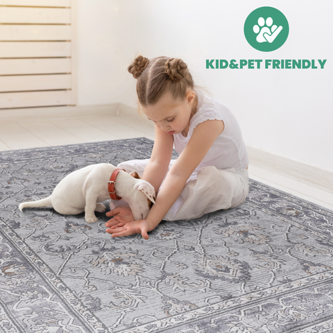 MARFI Collection 2'x8' Ivory & Grey Oriental Runner Rug: Stain-Resistant, Non-Shedding Polyester for Living Room, Hallway, Entryway, Bedroom, Home Office. Kid & Pet-Friendly, Durable, Easy Care. Turkish Made.