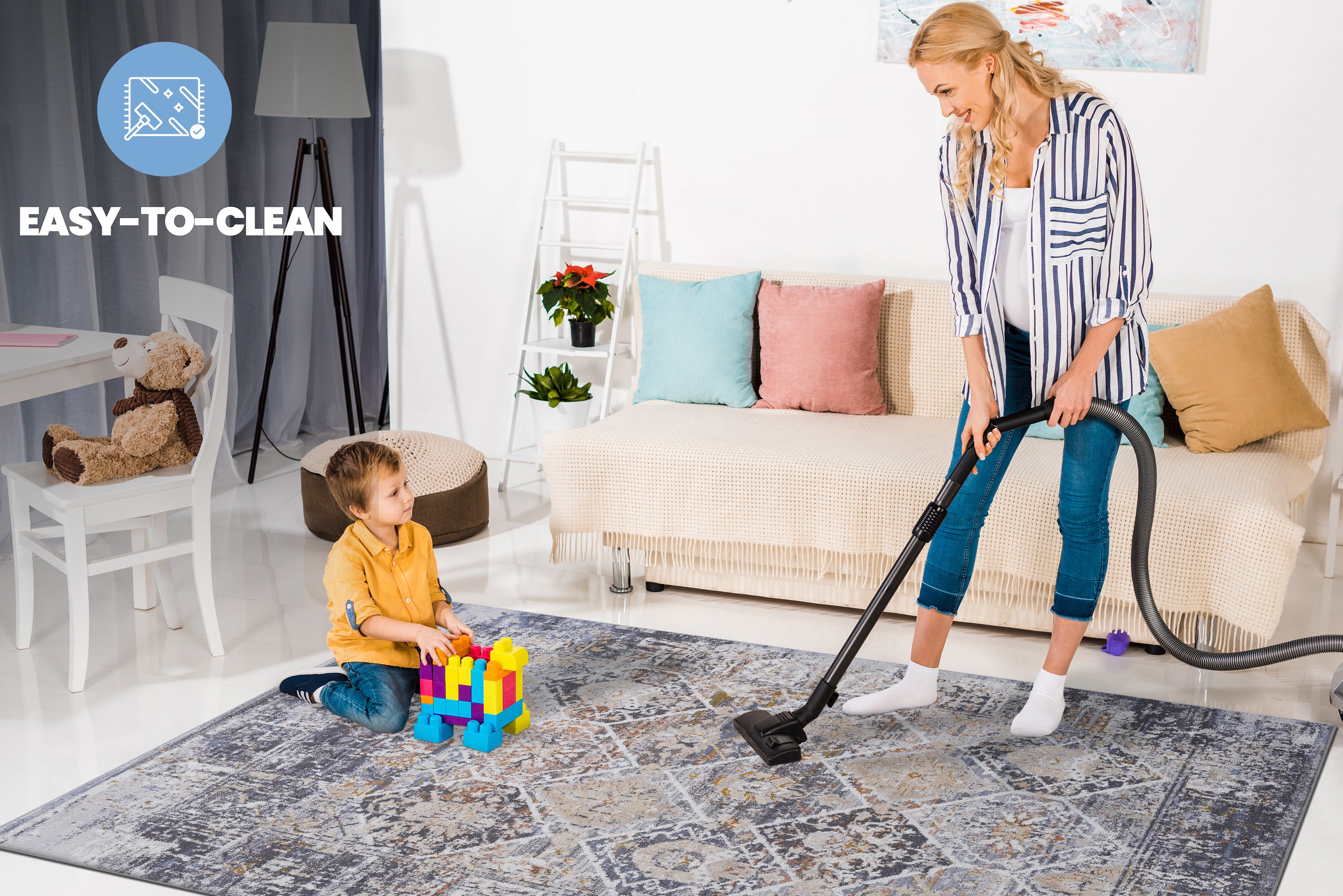 PAYAS Collection 8x10 Multi Traditional Area Rug - Stain Resistant, Non-Shedding Polyester for Living Room, Dining Room, Bedroom, Home Office. Durable, Easy Care, Medium Pile (0.28"), Latex-Free Cotton Backing.