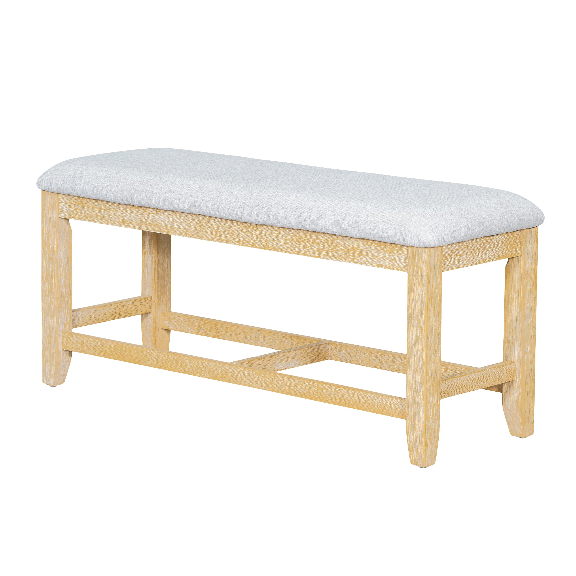 TOPMAX Farmhouse 76" Extendable Dining Table Set: 6-Piece Solid Rubberwood Set with 18" Removable Leaf, Upholstered Chairs & Bench for Dining Room, Natural Finish