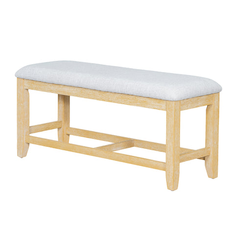 TOPMAX Farmhouse 76" Extendable Dining Table Set: 6-Piece Solid Rubberwood Set with 18" Removable Leaf, Upholstered Chairs & Bench for Dining Room, Natural Finish