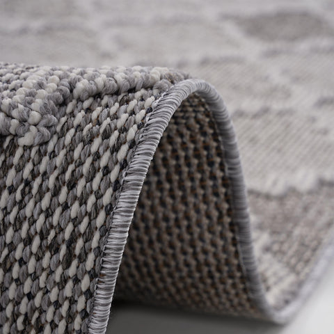 Guros Collection 5'7" White Grey Trellis Indoor Outdoor Area Rug - Stain Resistant, Non-Shedding Polypropylene, Medium Pile, Durable, Kid & Pet Friendly, Turkey Made