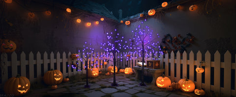 4-6FT Halloween Spooky Tree with 216 Purple LED Lights, Lighted Black Artificial Tree for Indoor Haunted House Decor, Durable Vinyl, Steady Glow