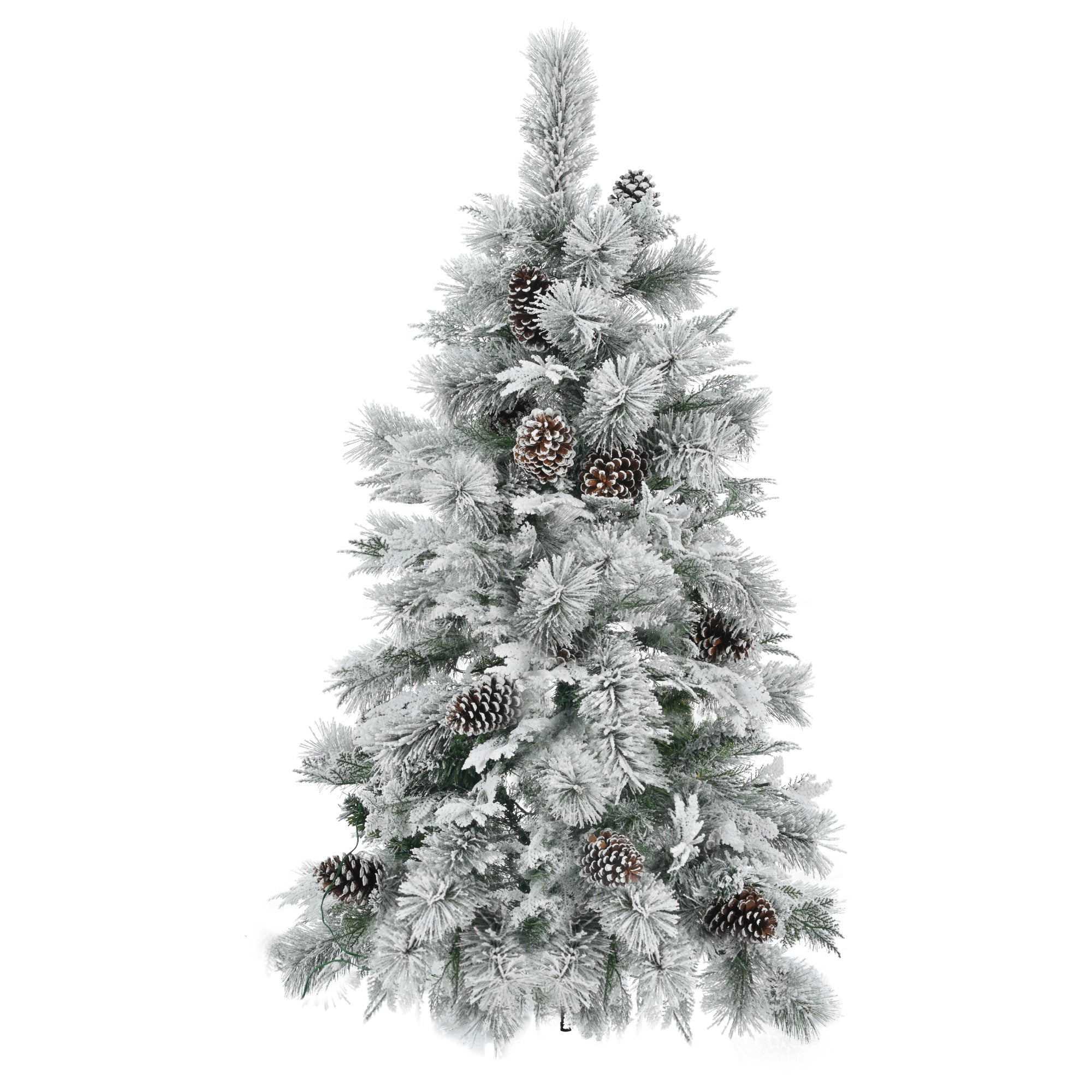 4FT Snow Flocked Spruce Christmas Tree | Mixed PE & PVC Branches, Pine Cones | 120 Multi-Color LED Lights, 11 Modes | Durable Metal Base | Festive Holiday Home Decor