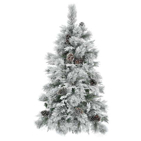 4FT Snow Flocked Spruce Christmas Tree | Mixed PE & PVC Branches, Pine Cones | 120 Multi-Color LED Lights, 11 Modes | Durable Metal Base | Festive Holiday Home Decor