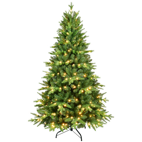 7ft Pre-Lit Christmas Tree: Realistic 1692 PE+PVC Tips, 450 Warm White LEDs, Hinged Full Artificial Xmas Tree with Metal Stand for Cozy Holiday Home Decor