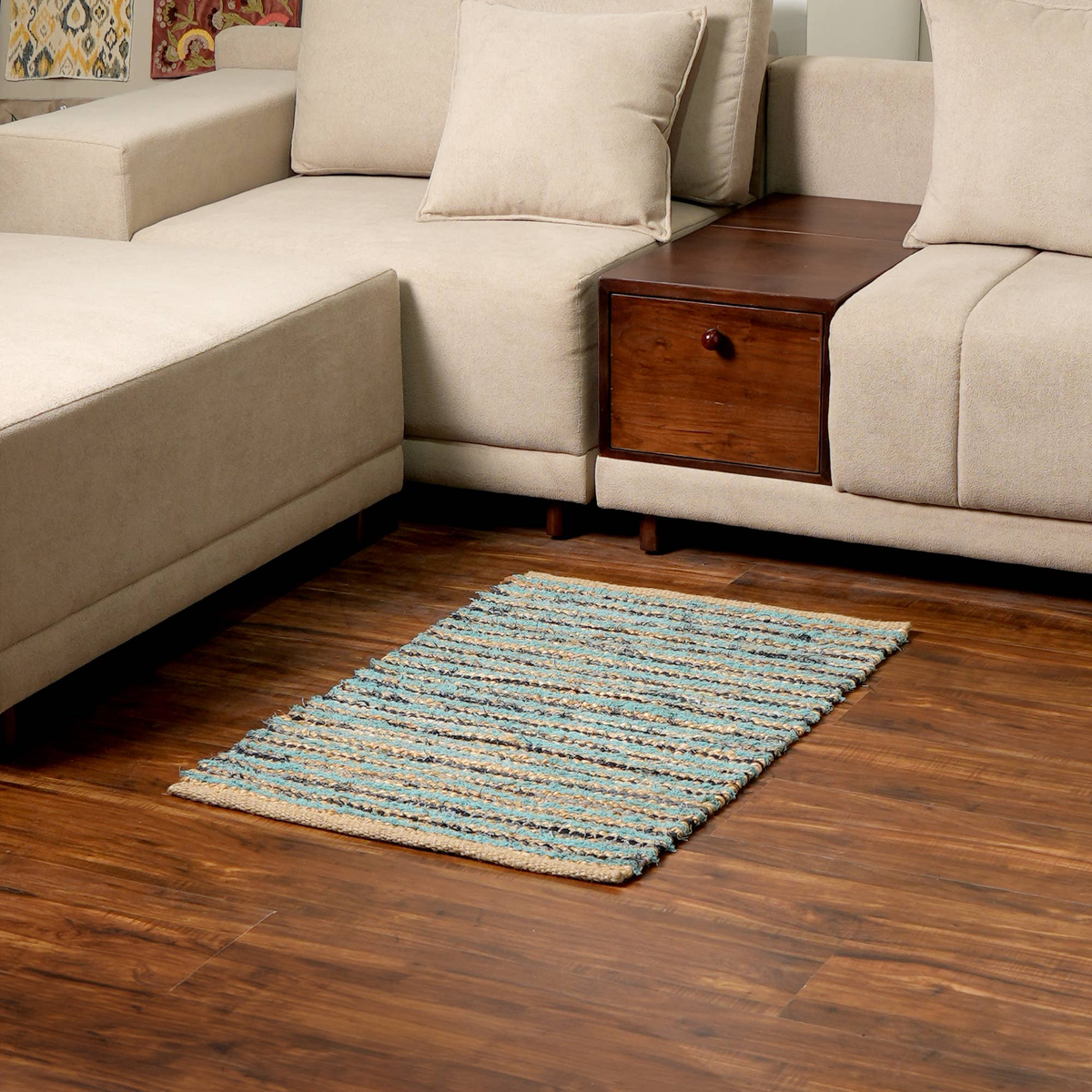 Camelot 36x24" Blue Cotton Blend Scatter Rug - Soft Textured Accent Rug for Living Room, Bedroom, Entryway, Home Décor - Durable Fringed Farmhouse Style