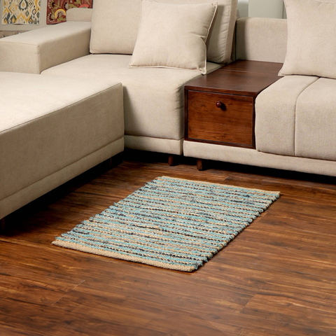 Camelot 36x24" Blue Cotton Blend Scatter Rug - Soft Textured Accent Rug for Living Room, Bedroom, Entryway, Home Décor - Durable Fringed Farmhouse Style