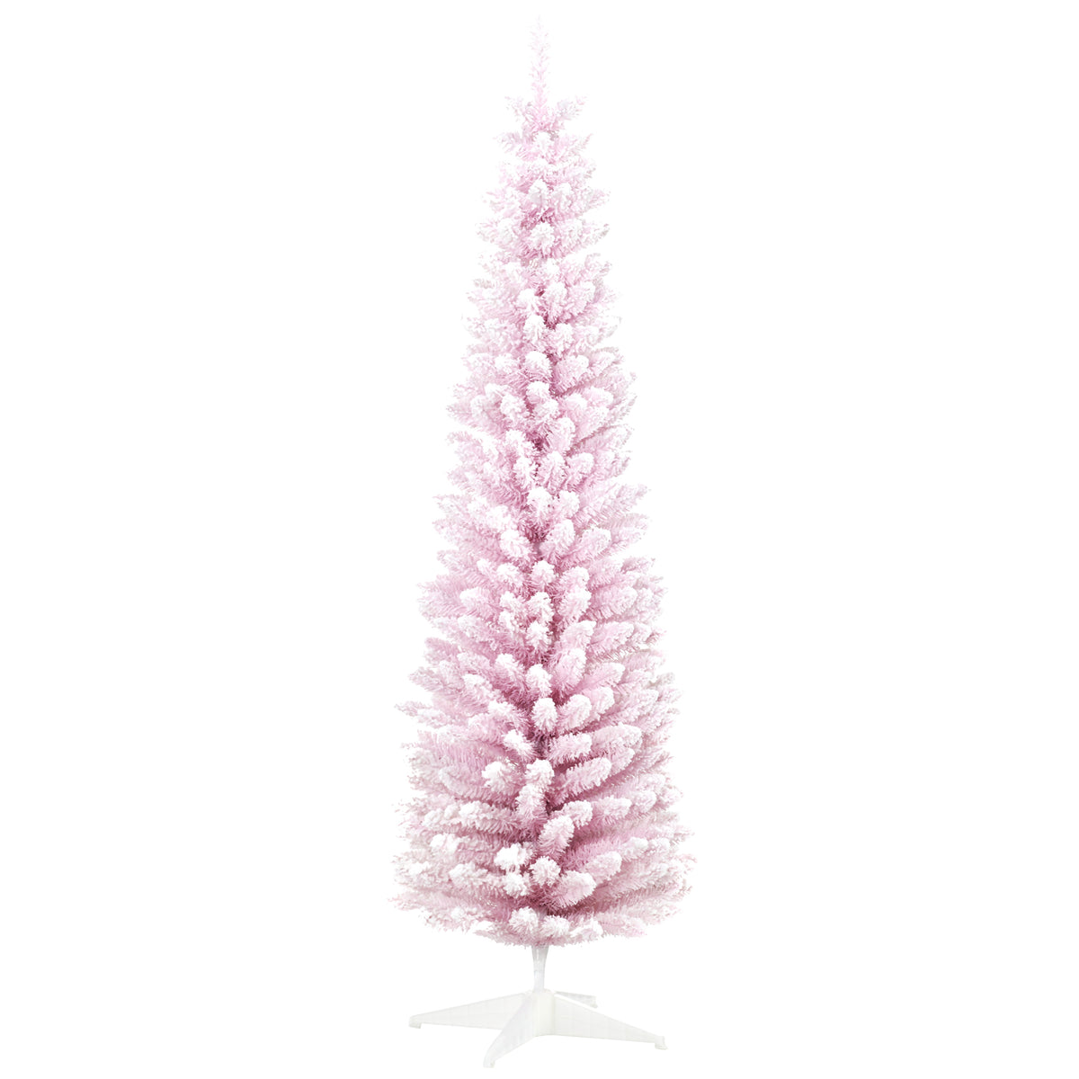 HOMCOM 6ft Pink Snow Flocked Artificial Pencil Christmas Tree - Slim, Realistic Plastic Branches, Flame-Retardant, Easy Assembly &amp; Storage for Festive Indoor Decor