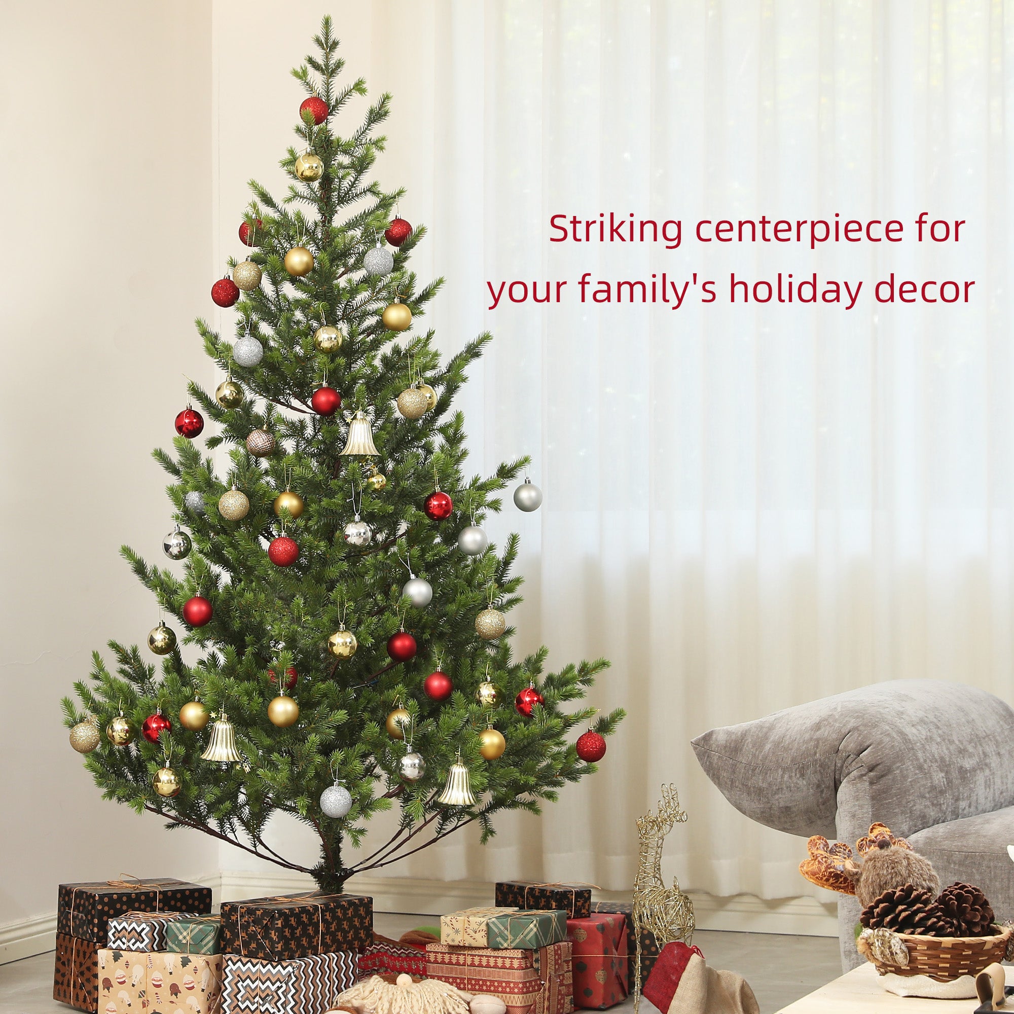 HOMCOM 6ft Sparse Cedar Artificial Christmas Tree - Realistic PE Needles, Hinged Design, Flame Retardant Green Xmas Tree for Home & Office Holiday Decor, 76.8"H