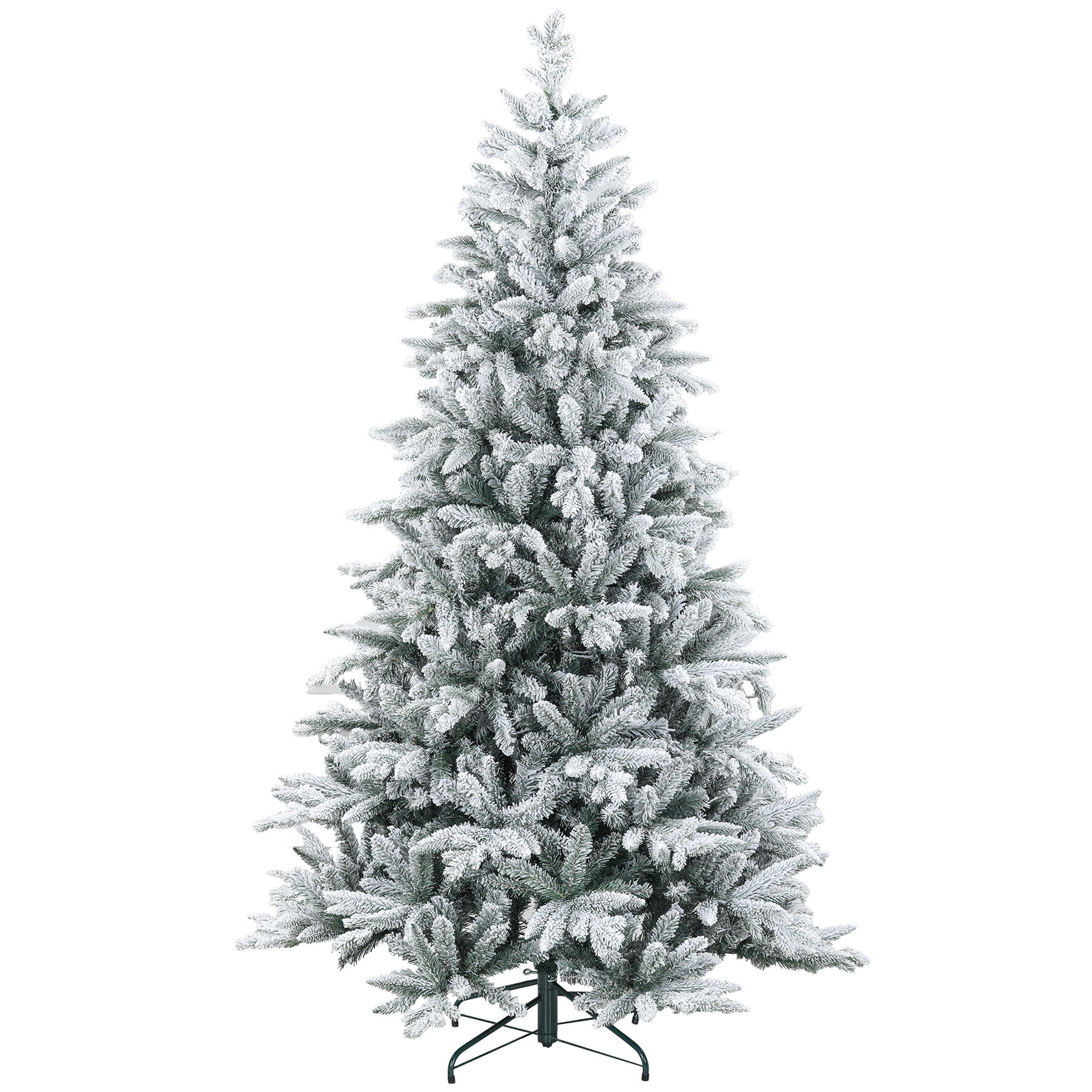 HOMCOM 7ft Snow Flocked Artificial Christmas Tree | 1401 Tips, Hinged Green Xmas Tree for Home & Office Decor | Easy Assembly, Flame Retardant, Stable Metal Stand