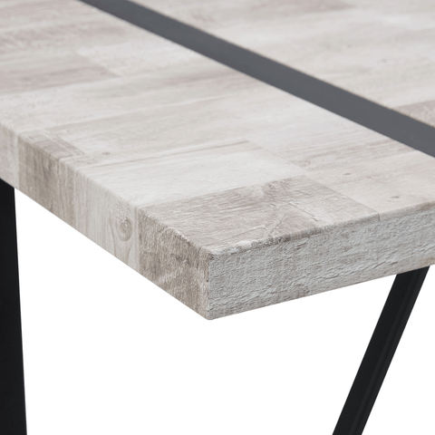 Table and chair set.A minimalist retro rectangular dining table with a specially textured top and black metal legs.Paired With 4 Black Artificial PU Chairs With Curved Widened Cushion Design.