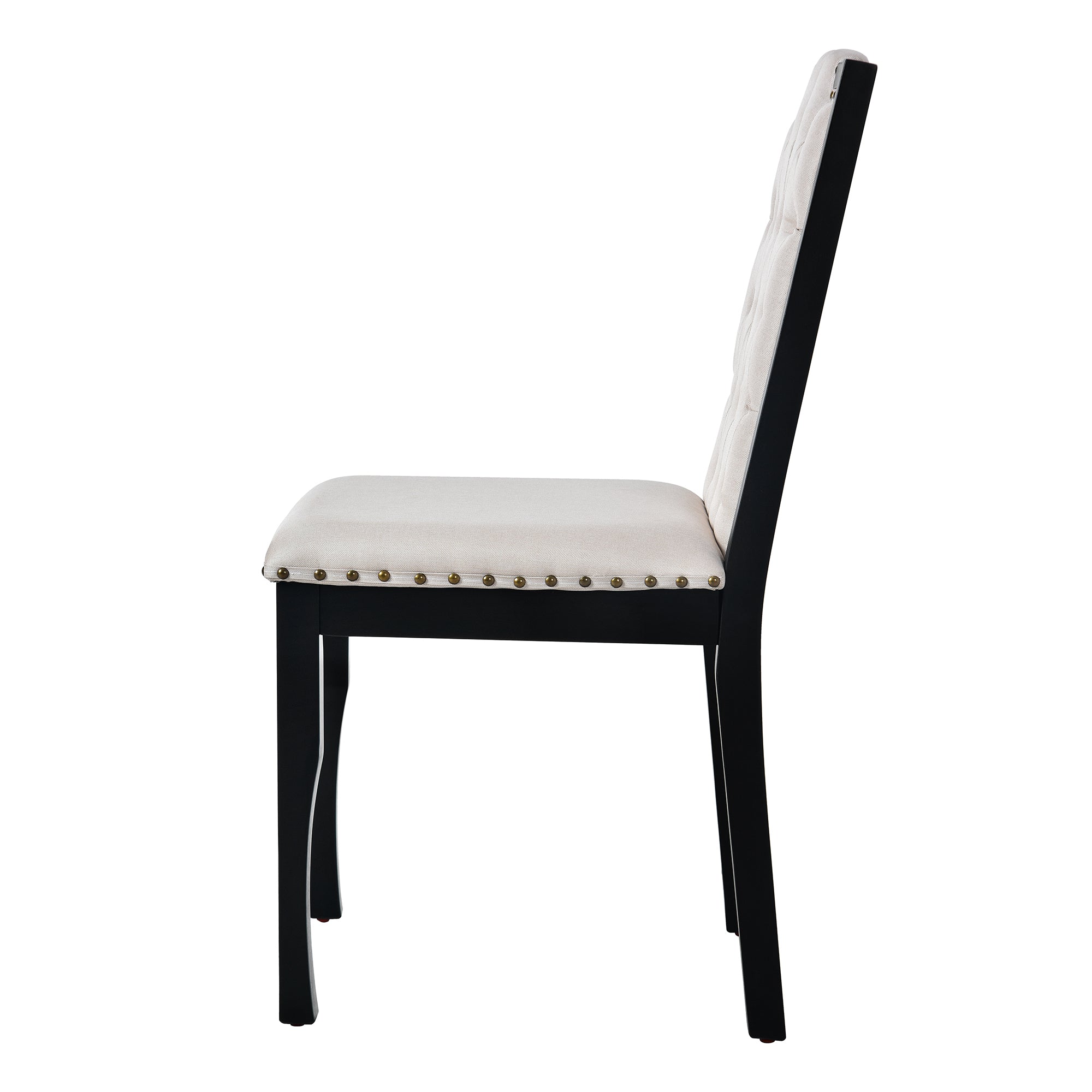 6-Piece Black Rectangular Dining Table Set for 6: 60" Solid Wood Table, 4 High-Back Tufted Upholstered Chairs &amp; Bench - Ideal for Dining Room &amp; Kitchen Gatherings