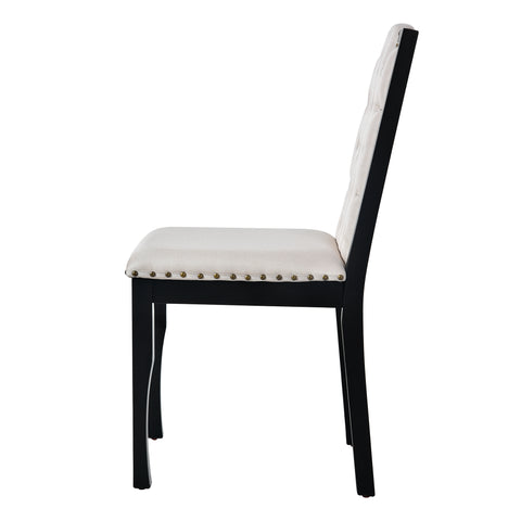 6-Piece Black Rectangular Dining Table Set for 6: 60" Solid Wood Table, 4 High-Back Tufted Upholstered Chairs &amp; Bench - Ideal for Dining Room &amp; Kitchen Gatherings