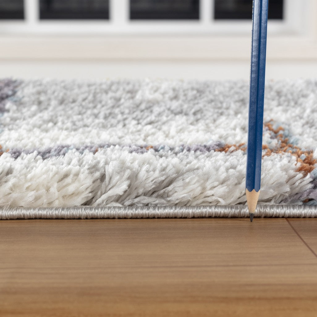 Luxury Ivory Shag Area Rug - 100% Polyester, 1.18" Pile Height, 5'3"x7' - Soft, Durable, Stain-Resistant for Living Room, Bedroom, High-Traffic Areas - Made in Turkey