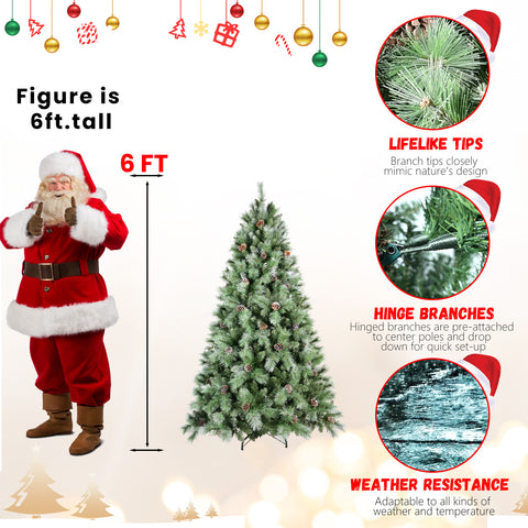 5FT Realistic Green Christmas Tree with 694 Mixed PVC & Hard Needle Tips, 51 Pine Cones, Hinged Design for Easy Setup, Sturdy Metal Stand - Full Holiday Decor for Home, Living Room, Indoor Use