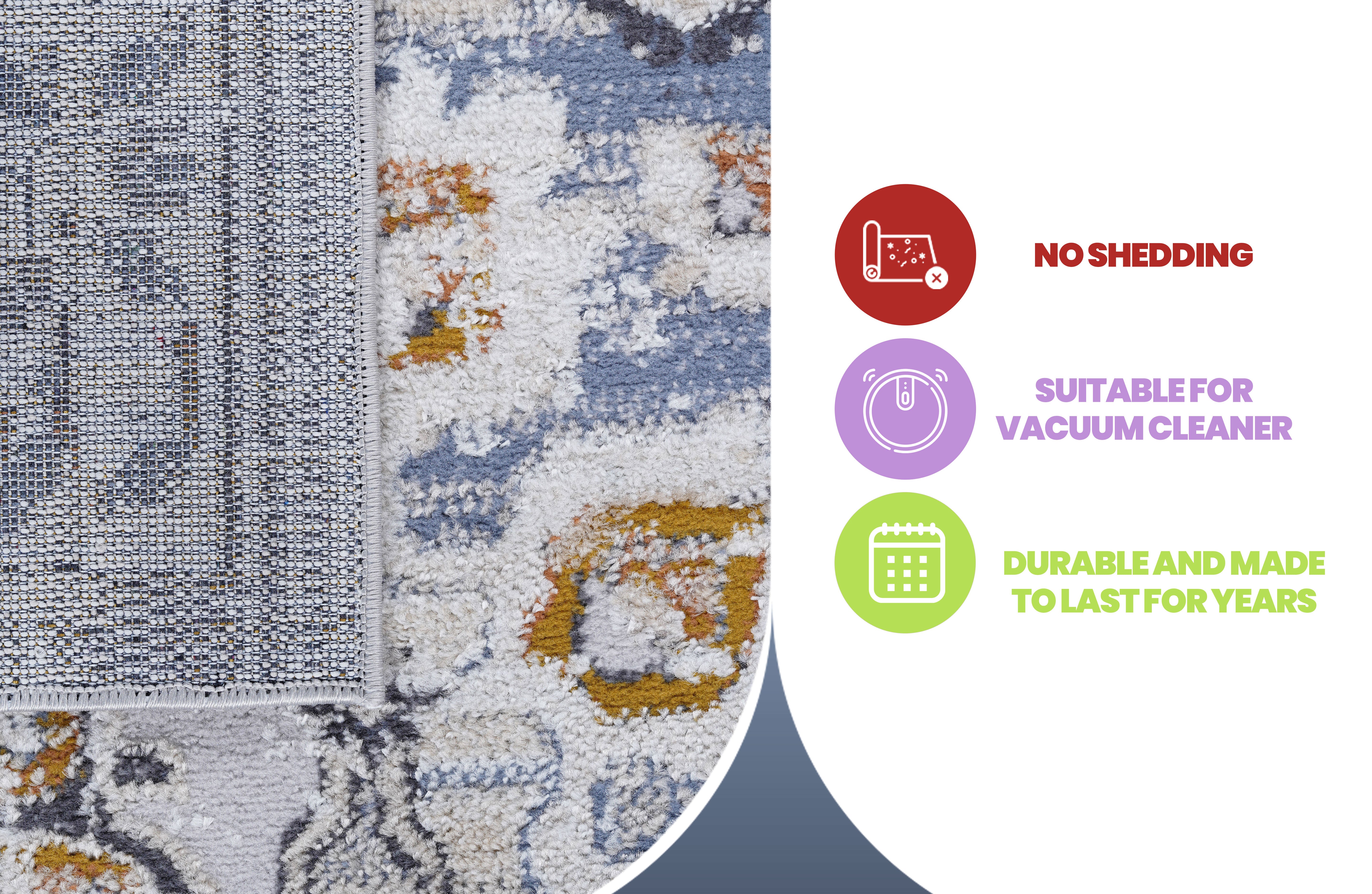 PAYAS Collection 6x9 Cream & Gold Medallion Area Rug - Stain-Resistant, Non-Shedding Polyester, Medium Pile, Kid & Pet-Friendly, Durable for Living Room, Bedroom, Entryway