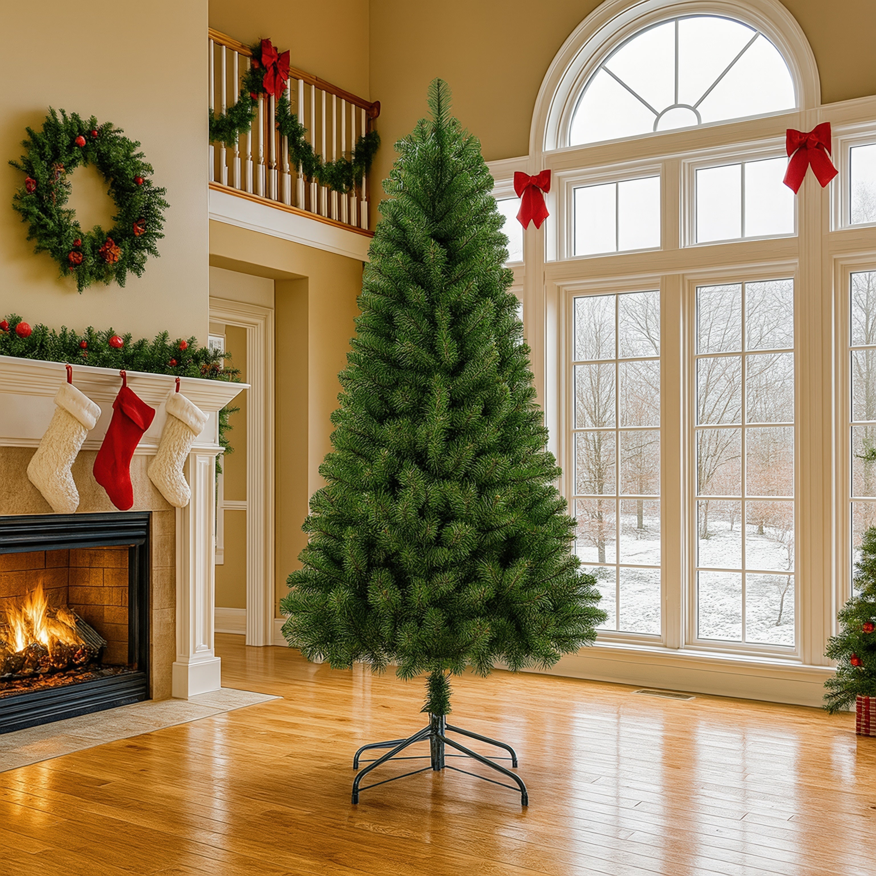 7FT Unlit Artificial Christmas Tree | 775 Full PVC Tips | Hinged Branches | Sturdy Metal Stand | Classic Green Holiday Decor for Indoor Home &amp; Office