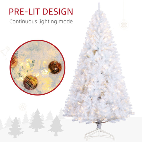HOMCOM 7.5ft White Douglas Fir Artificial Christmas Tree | 500 Warm White LED Lights, 1346 Realistic Tips | Hinged, Easy Setup for Home Holiday Decor