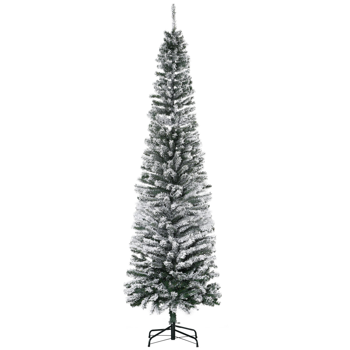 HOMCOM 7.5ft Snow-Flocked Slim Artificial Christmas Tree | Realistic PVC Branches, 738 Tips | Green, Unlit | Sturdy Metal Base for Home Holiday Decor