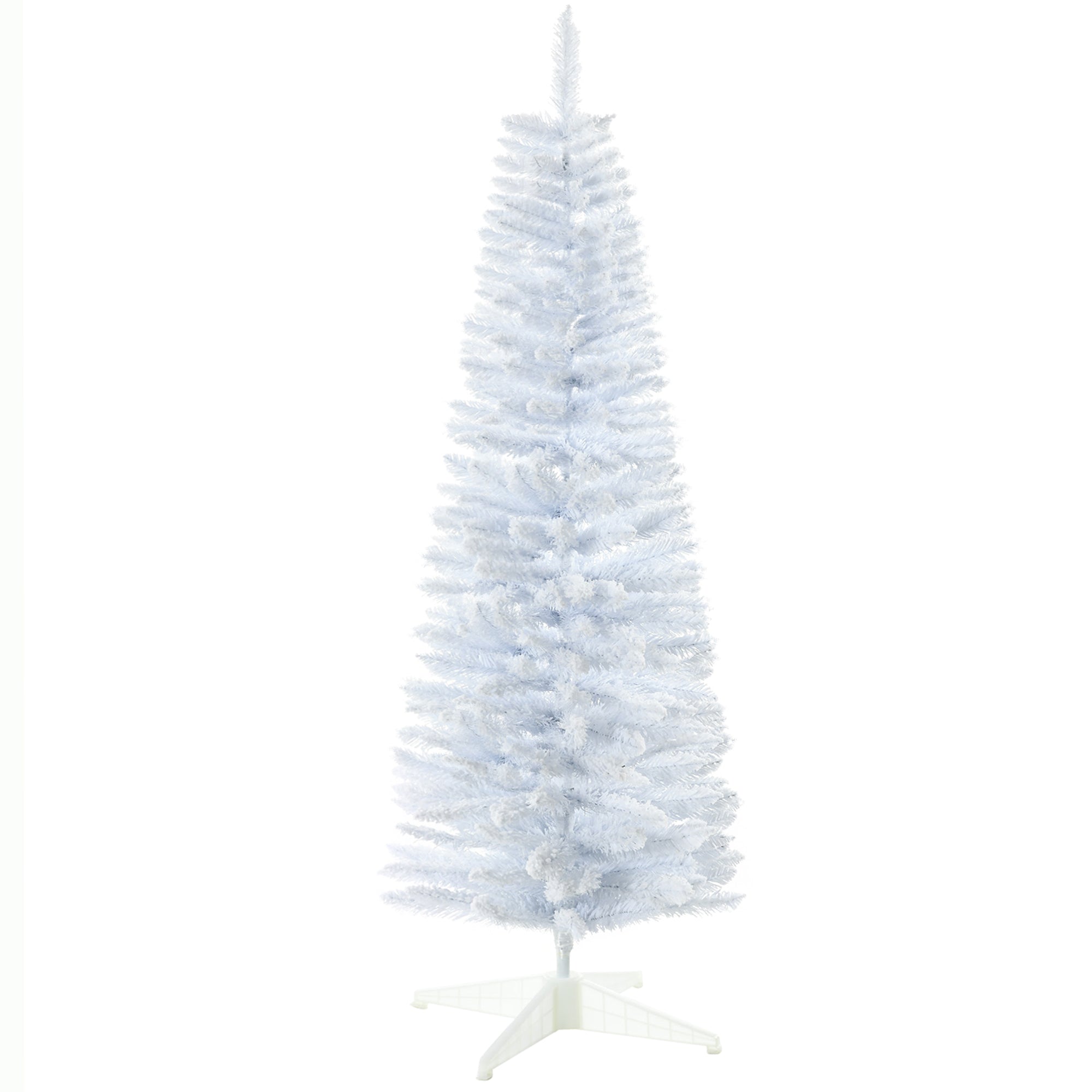 HOMCOM 5' Snow Flocked Pencil Christmas Tree - Slim White Xmas Tree with Realistic Branches & Plastic Base for Indoor Home Decoration. Easy Assembly & Storage.