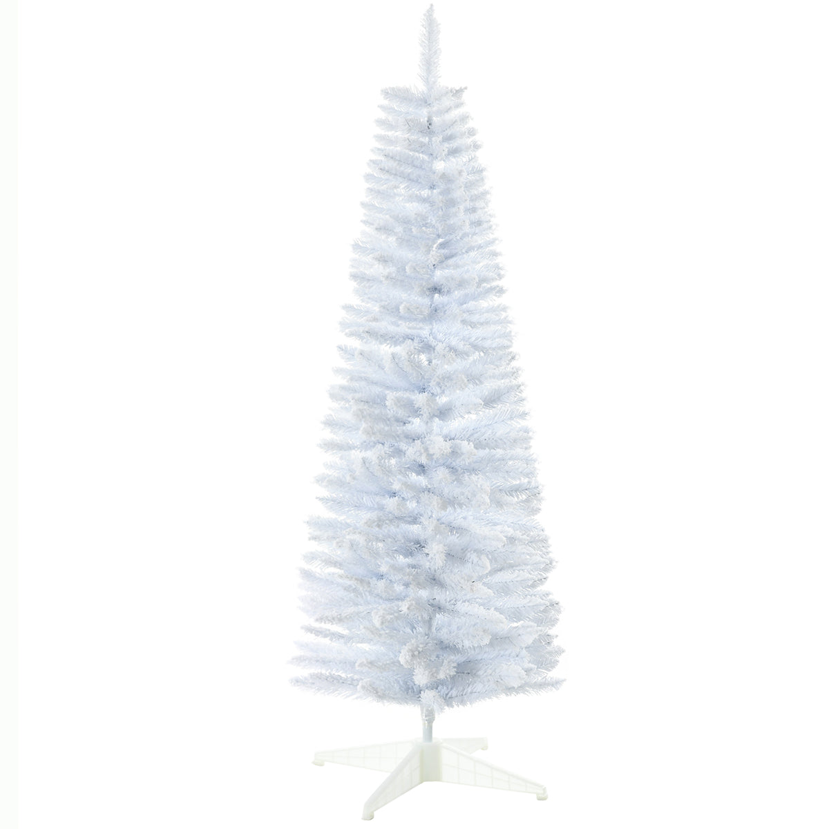 HOMCOM 5' Snow Flocked Pencil Christmas Tree - Slim White Xmas Tree with Realistic Branches & Plastic Base for Indoor Home Decoration. Easy Assembly & Storage.