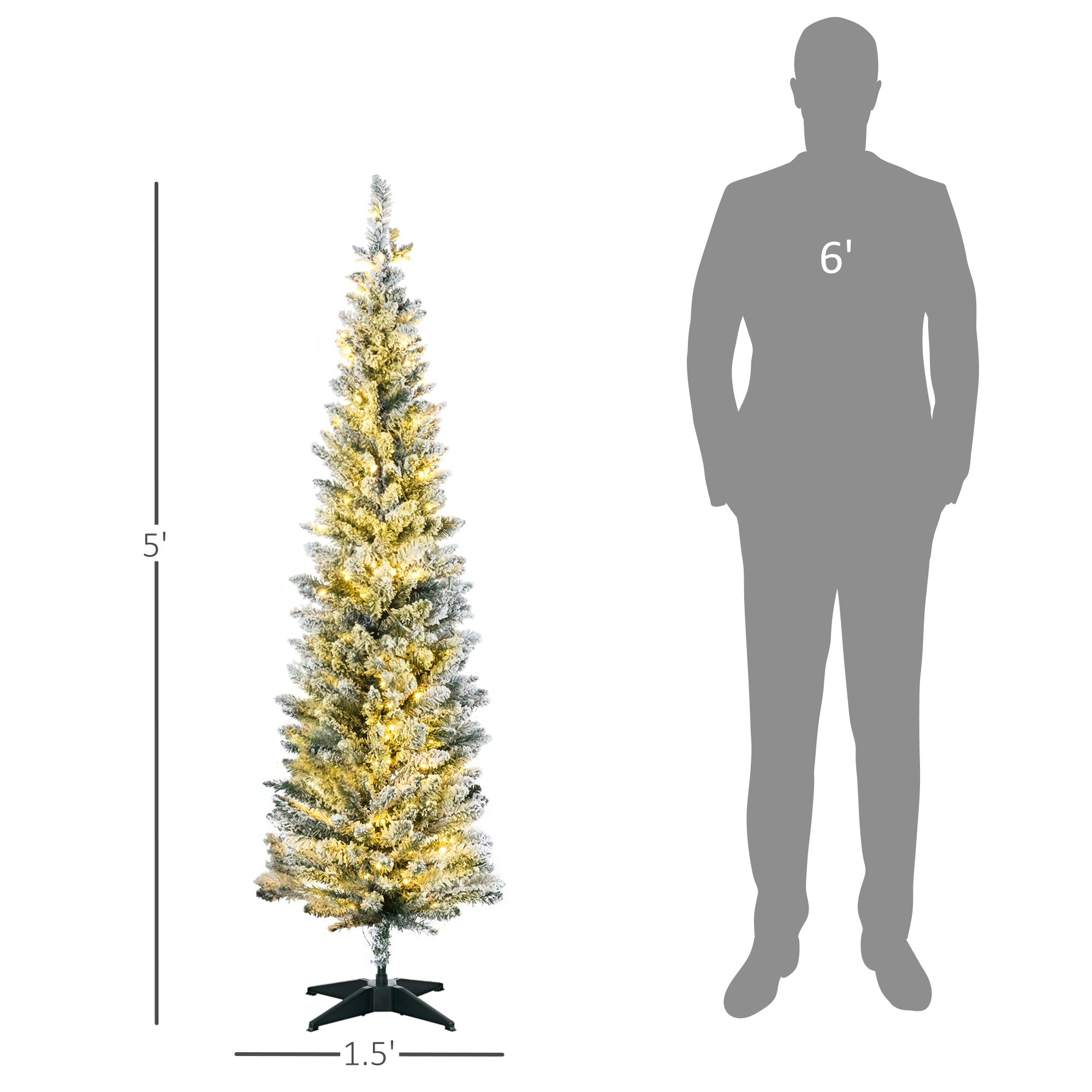 HOMCOM 5' Slim Noble Fir Artificial Christmas Tree - Pre-Lit Warm White LEDs, 294 Tips, Realistic Green Plastic for Home & Holiday Decor