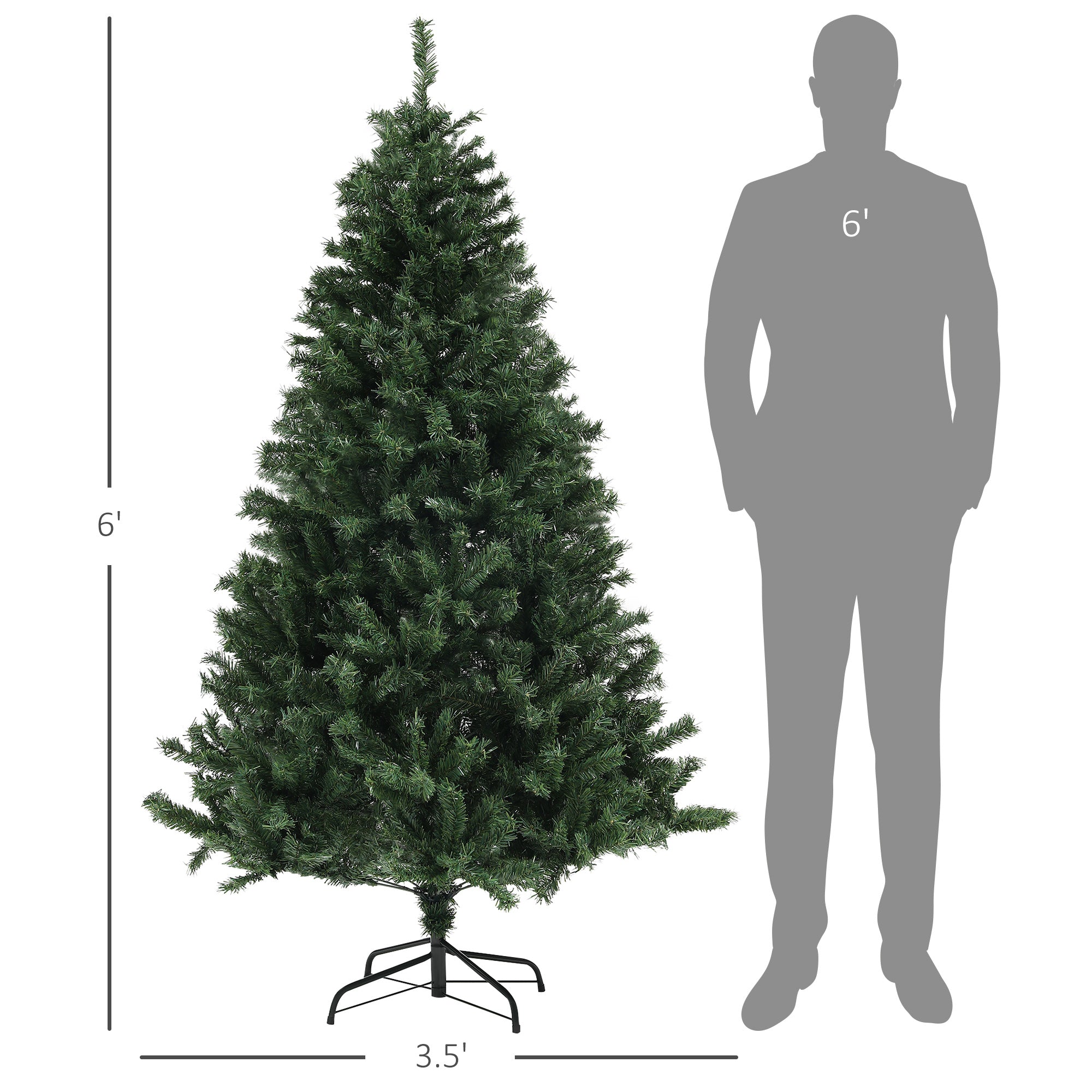 HOMCOM 6ft Artificial Christmas Tree: Realistic Green Xmas Tree with 1000 Branch Tips, Auto Open Design, Flame Retardant, Steel Base for Home &amp; Office Holiday Decor