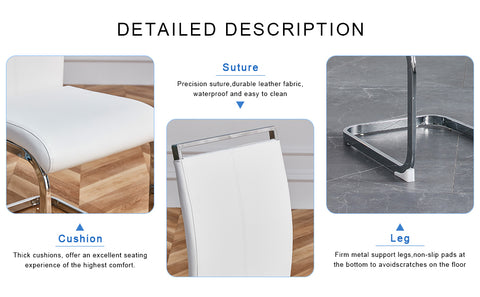 Elegant Transparent Tempered Glass Dining Set with 6 White PU Chairs - 71"x35.4" Modern Kitchen &amp; Dining Room Furniture for 4-8 People, Silver Legs, Minimalist Design