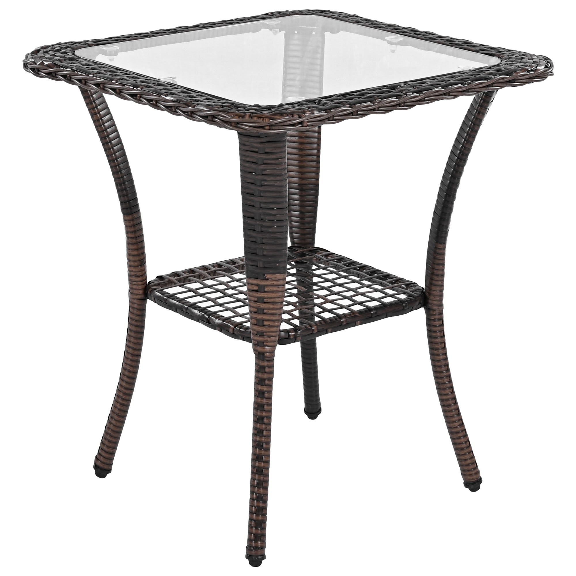 3-Piece Brown Rattan Outdoor Chat Set: 2 Swivel Rocker Chairs &amp; Glass Top Table for Garden Patio Balcony, Weather-Resistant Wicker Seating Group with Cushions